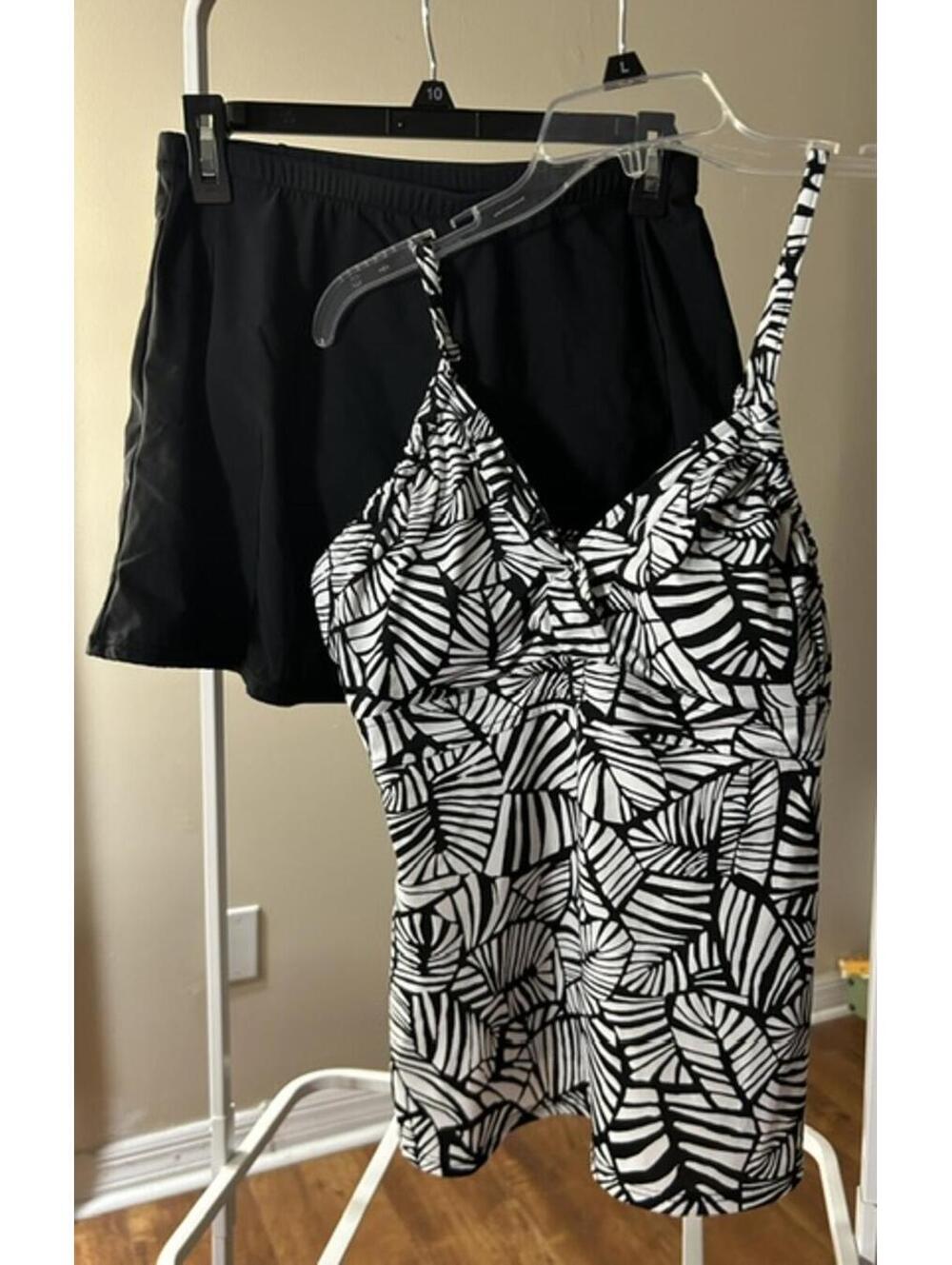 Bathing Suit Black Skirt with Black White Patterned Camisole Top Set Size 12